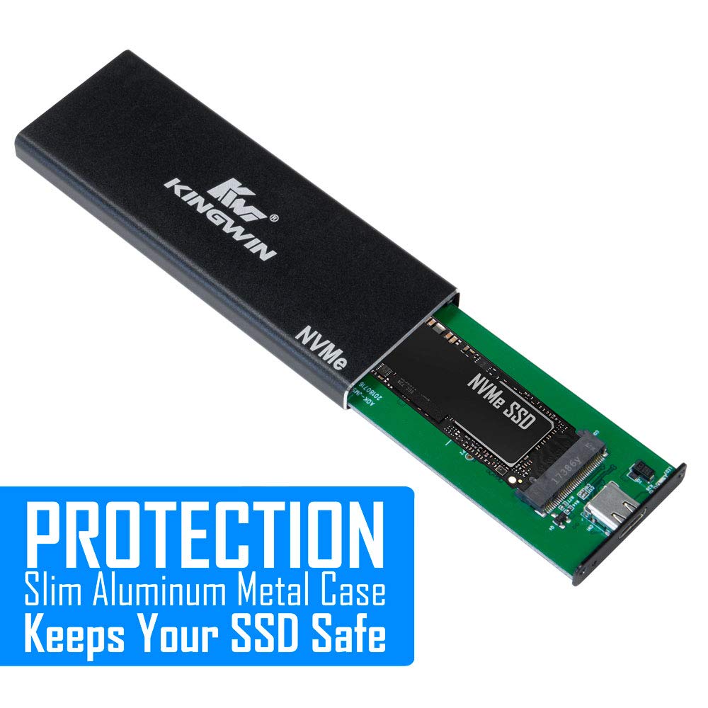 Kingwin M.2 SSD NVMe External Enclosure, 10Gbps USB 3.1 Gen 2 M-Key to USB C Solid State Drive Adapter, PCIe USB 3.0 USB C Cables, Fit Size