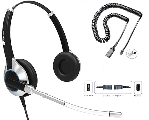 TruVoice HD-350 Deluxe Office Headset with Noise Reduction Voice Tube and HD Speakers - Compatible with Mitel, Nortel, Avaya, Poly, Polycom, Shoretel