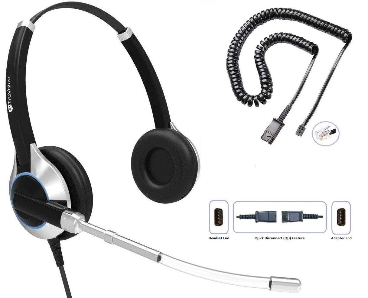 TruVoice HD-350 Deluxe Office Headset with Noise Reduction Voice Tube and HD Speakers - Compatible with Mitel, Nortel, Avaya, Poly, Polycom, Shoretel