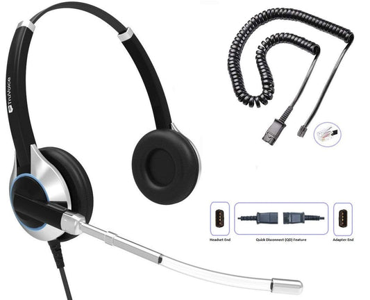 TruVoice HD-350 Deluxe Office Headset with Noise Reduction Voice Tube and HD Speakers - Compatible with Mitel, Nortel, Avaya, Poly, Polycom, Shoretel