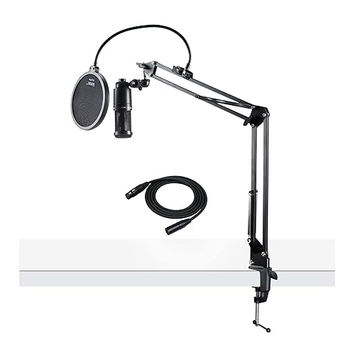 Audio-Technica AT2020 Condenser Studio Microphone with XLR Cable Knox Studio Stand and Pop Filter