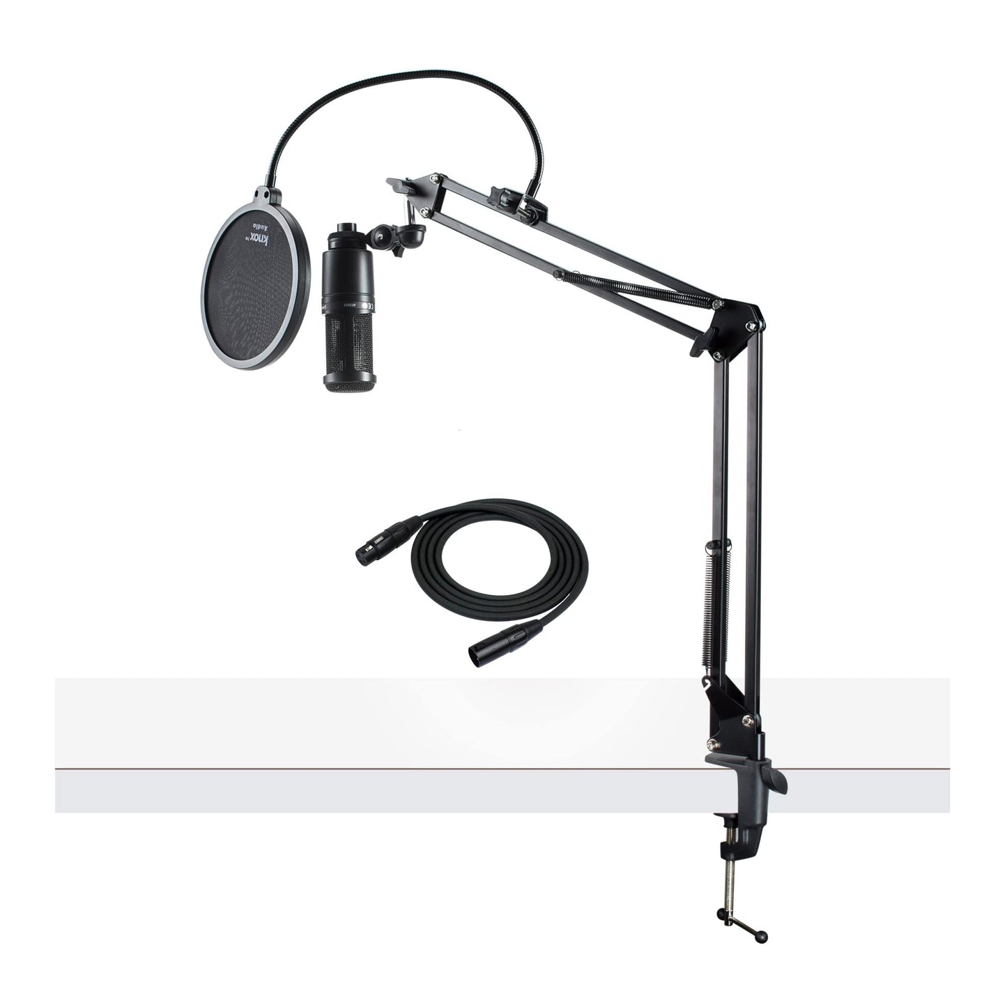 Audio-Technica AT2020 Condenser Studio Microphone with XLR Cable Knox Studio Stand and Pop Filter