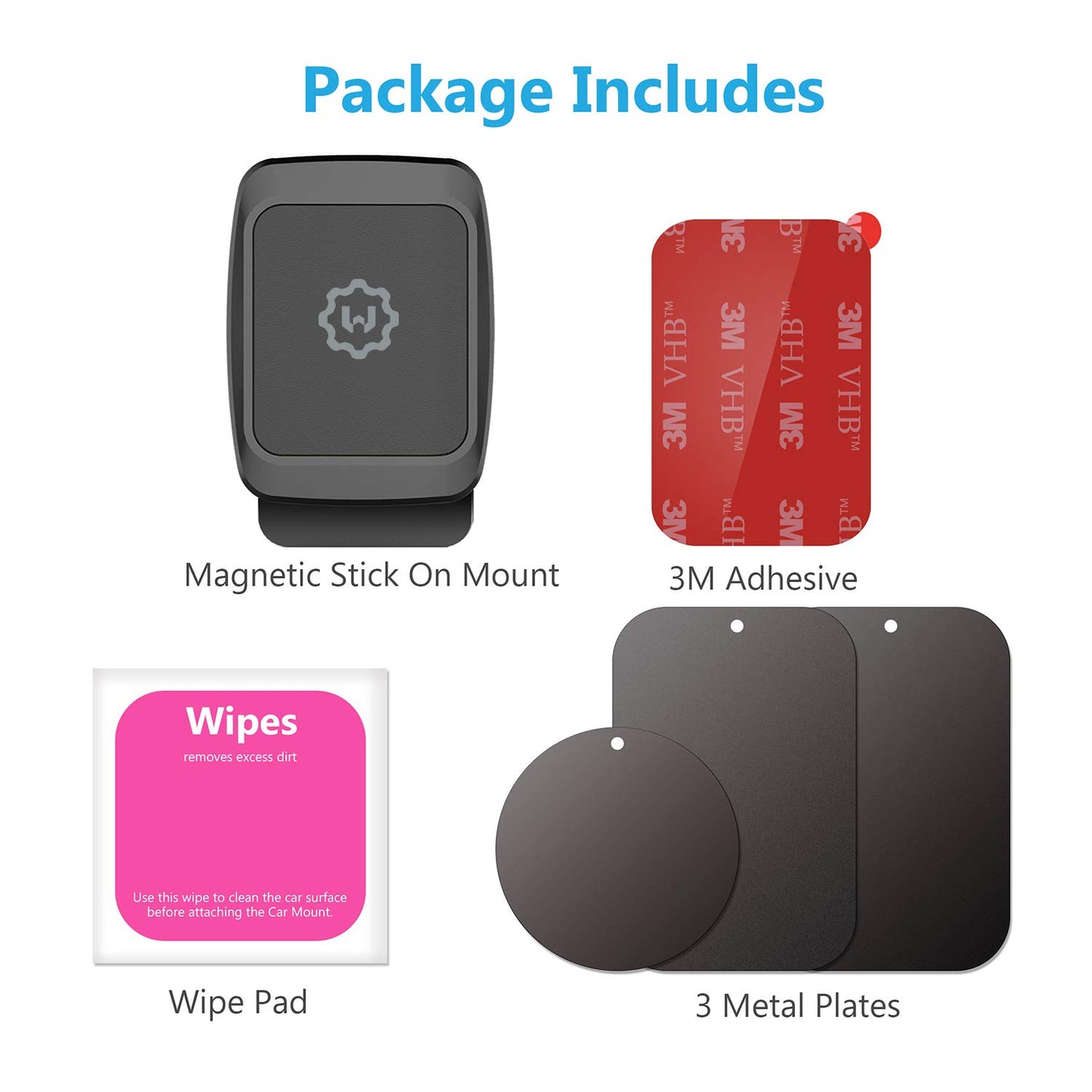 WixGear Magnetic Phone Car Mount, Universal Stick On Dashboard Magnetic Car Mount Holder, for Cell Phones and Mini Tablets with Fast Swift-snap