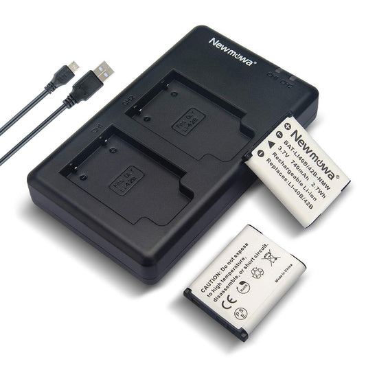 Newmowa Li-42B Replacement Battery (2 Pack) and Dual USB Charger Kit for Olympus Li-42B/Li-40B,Fujifilm NP-45S and Olympus Stylus 1040 1060 1070 7000