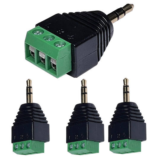 3.5mm TRS Male Plug to Screw Terminal Adapter, Solderless Stereo Audio Balun, 4 Pack