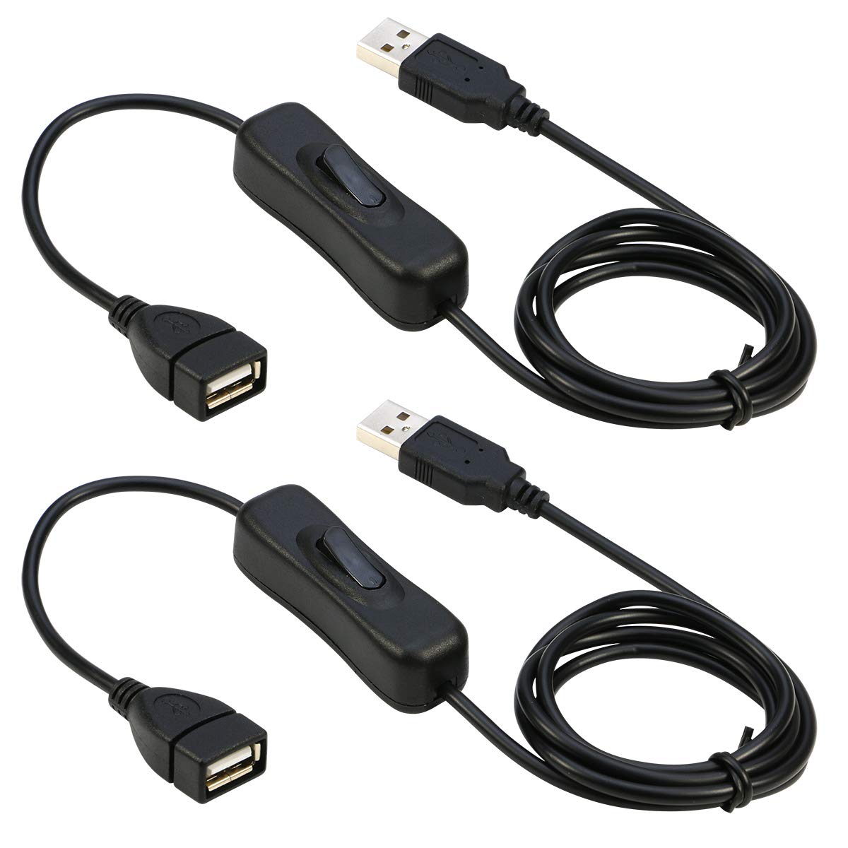 RIITOP USB Extension Cable With ON/OFF Switch - Male to Female Support (Data and Power) for Headset, LED Strips [3.3ft, 2-Pack]