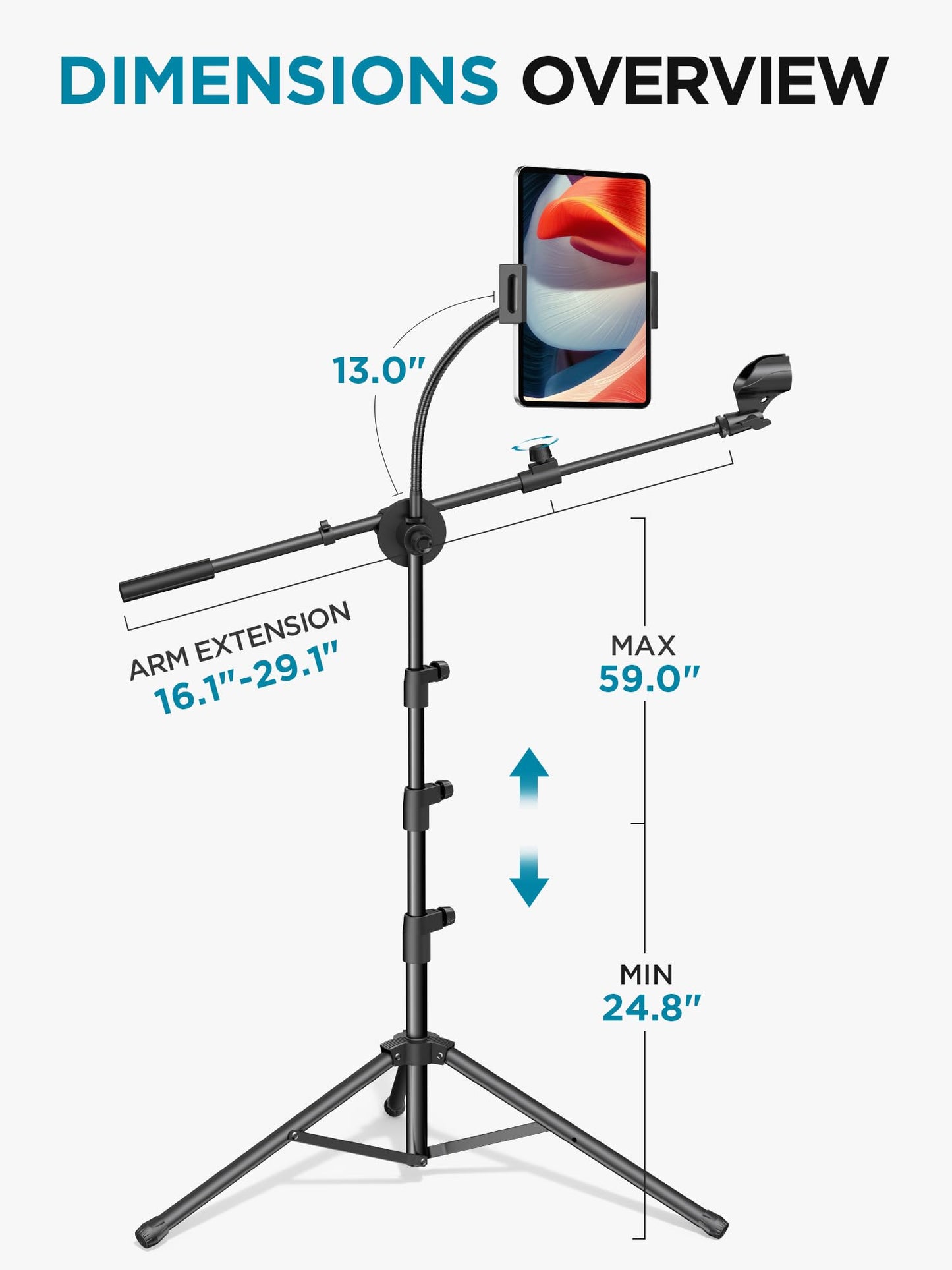InnoGear Mic Stand, 6 in 1 Microphone Stand Floor with Tablet Phone Holder Height Adjustable from 30" to 72" Mic Stand Tripod Boom Arm with Gooseneck