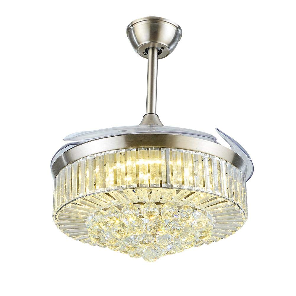 42" Crystal Fandelier Ceiling Fan with Lights,Modern Chandelier Ceiling Fan with Retractable Blades Indoor LED Lighting for Bedroom Living Room,Quiet