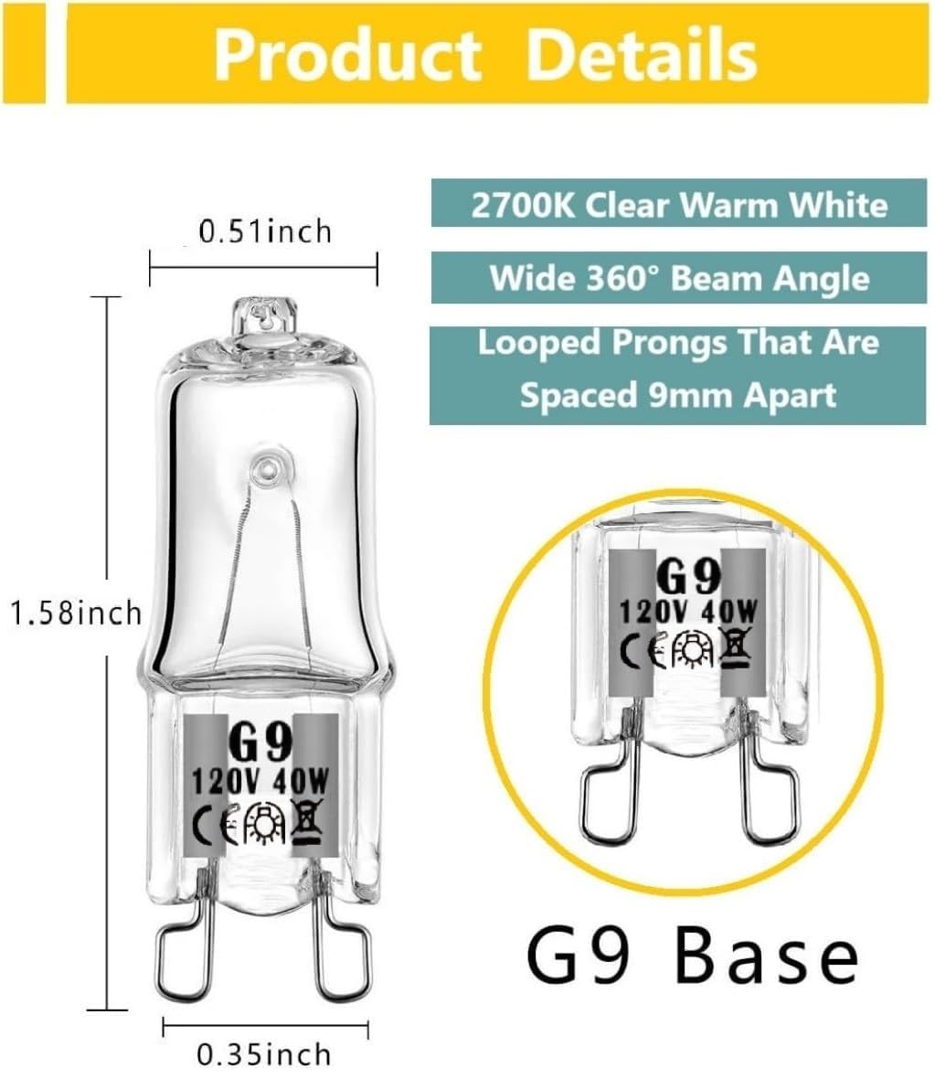 (2 PCS) WB25T10102 Lamp Halogen Bulb G9 fits for GE Electrolux Kenmore Range/Stove/Oven Light Bulb -Replace 318946400 3025992 WB08T10045 WPW10571723
