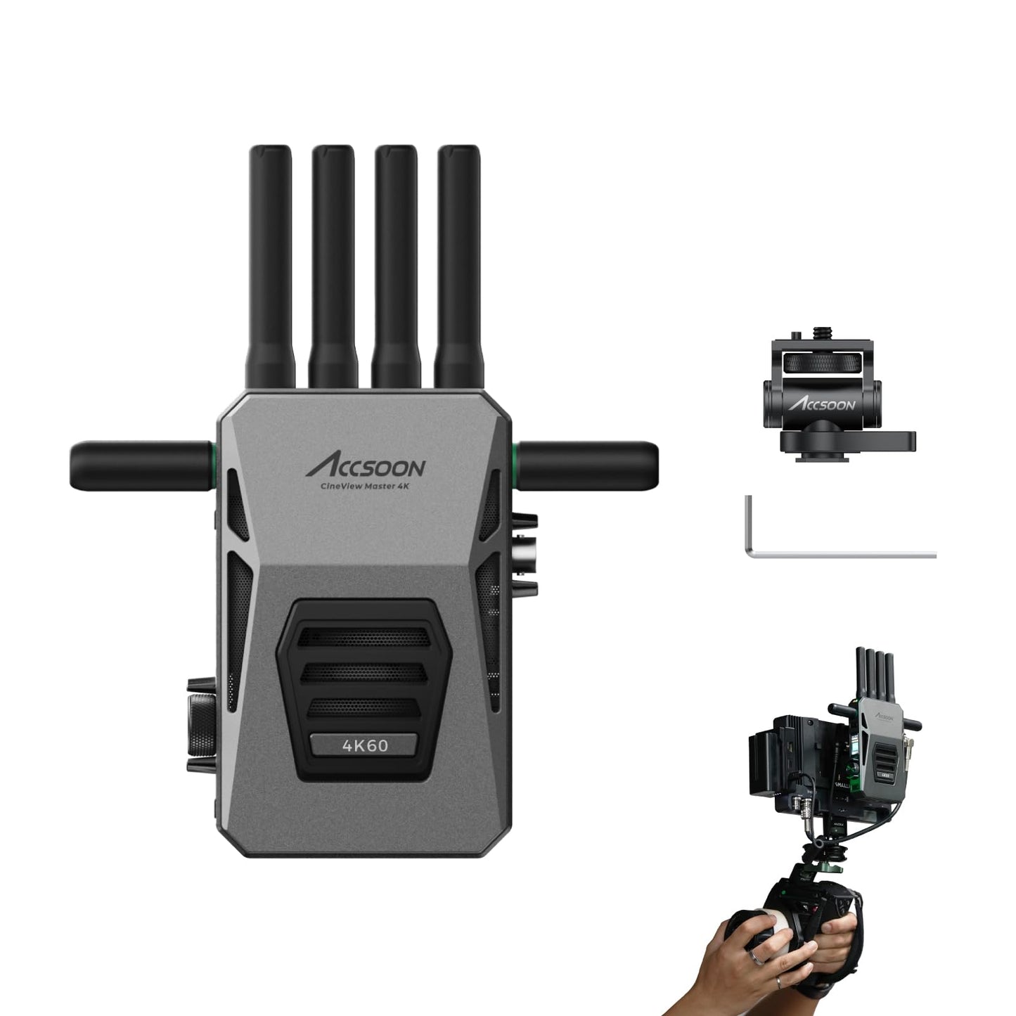 ACCSOON CineView Master 4k Wireless Video Transmission Receiver 2.4+5Ghz+6GHz Tri-Band Transmission 604k Resolution 25 ms Latency 8202ft Range 1 Wired