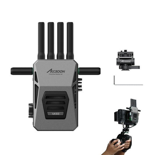 ACCSOON CineView Master 4k Wireless Video Transmission Receiver 2.4+5Ghz+6GHz Tri-Band Transmission 604k Resolution 25 ms Latency 8202ft Range 1 Wired