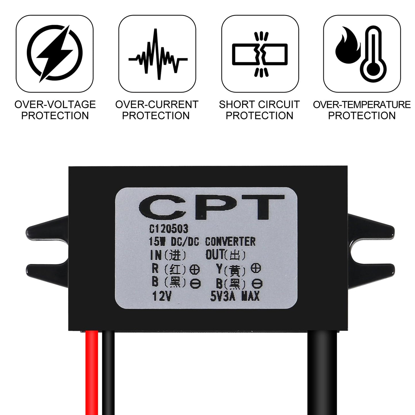 AITRIP 3Pack 12V DC to 5V 3A USB Female Converter Adapter Buck Module Regulator Car Power Converter