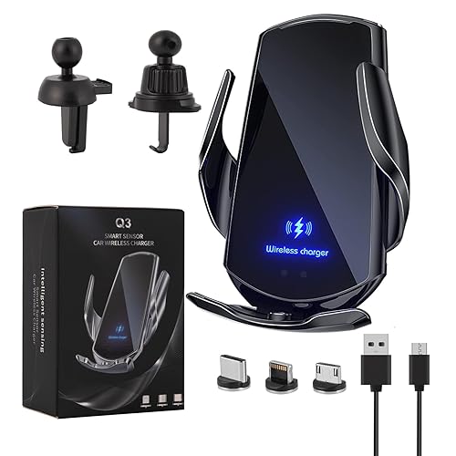 LFNOWN Wireless Car Charger Car Phone Holder Mount Wireless Charging 15W Fast Charging Auto Clamping Car Charger Phone Mount Holder fit for All
