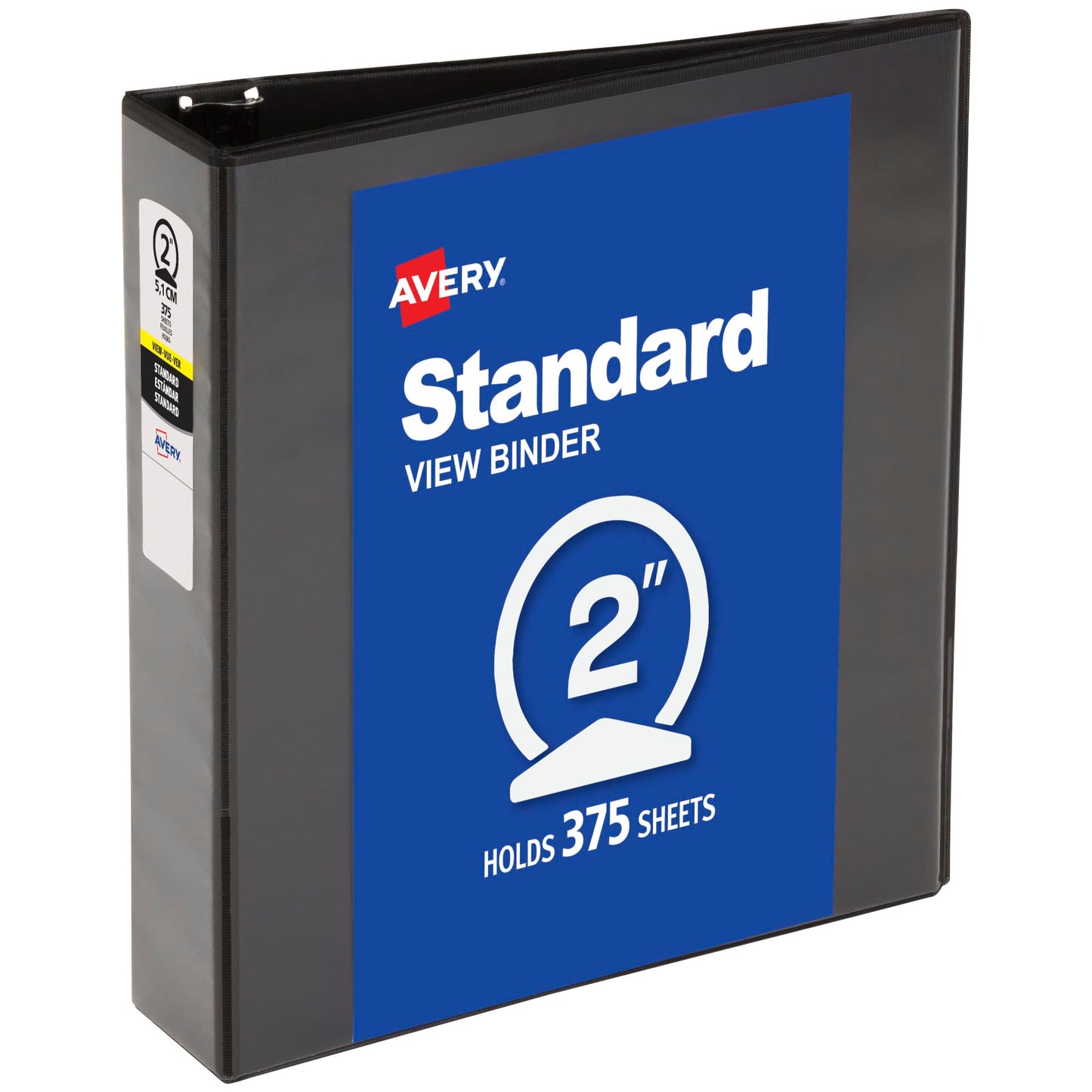 Avery® Standard View 3 Ring Binder, 2" Round Rings, 375-Sheet Capacity, 2.8 Inch Wide Spine, 1 Black Binder, Ideal for Lightweight Organization