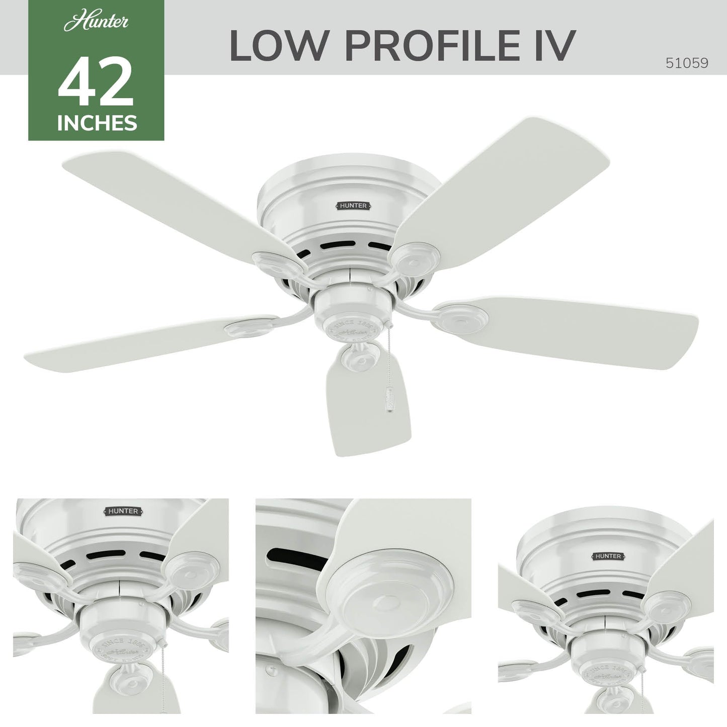 Hunter Low Profile IV, Indoor, Ceiling Fan, No Light, 42 inch, Snow White