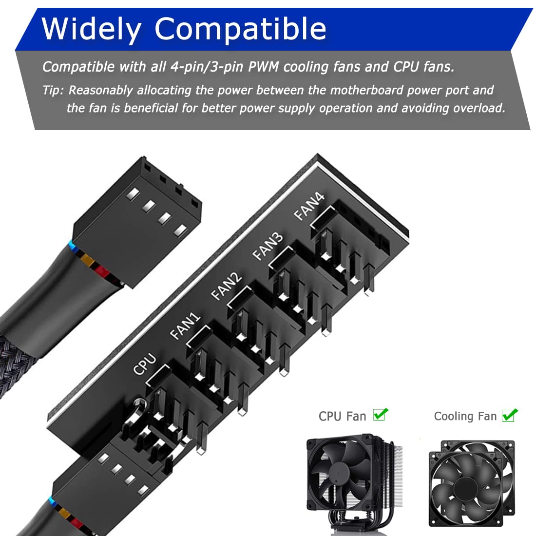 AVERZELLA 2 Pack Cooling Fan 1 to 5 Hub, All 4 Pin Cooling Fans Power Extension Cable for PC Case Internal Motherboard Fan, 5 Way Splitter Wire