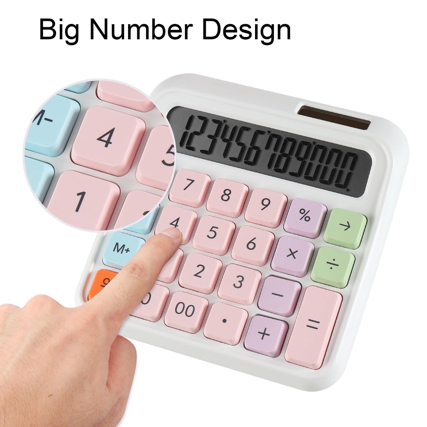 HIHUHEN Large Computer Electronic Calculator Counter Solar & Battery Power 12 Digit Display Multi-Functional Big Button for Business Office School