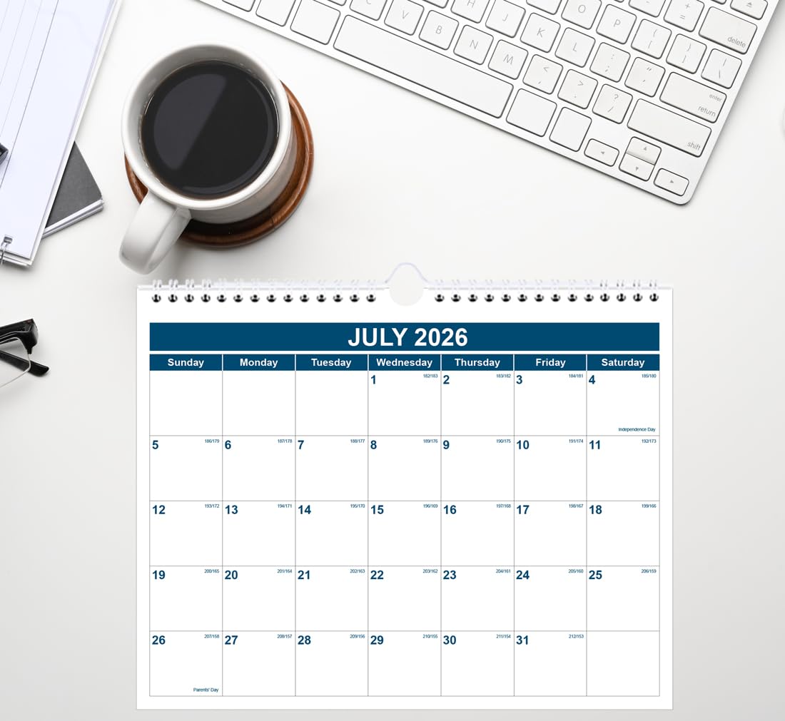 Calendar 2026-2027 - Monthly Wall Calendar from July 2026 - June 2027, Spiral Binding Hanging Wall Calendar 2026 for Home/Office, 8.5" x 11", Blue
