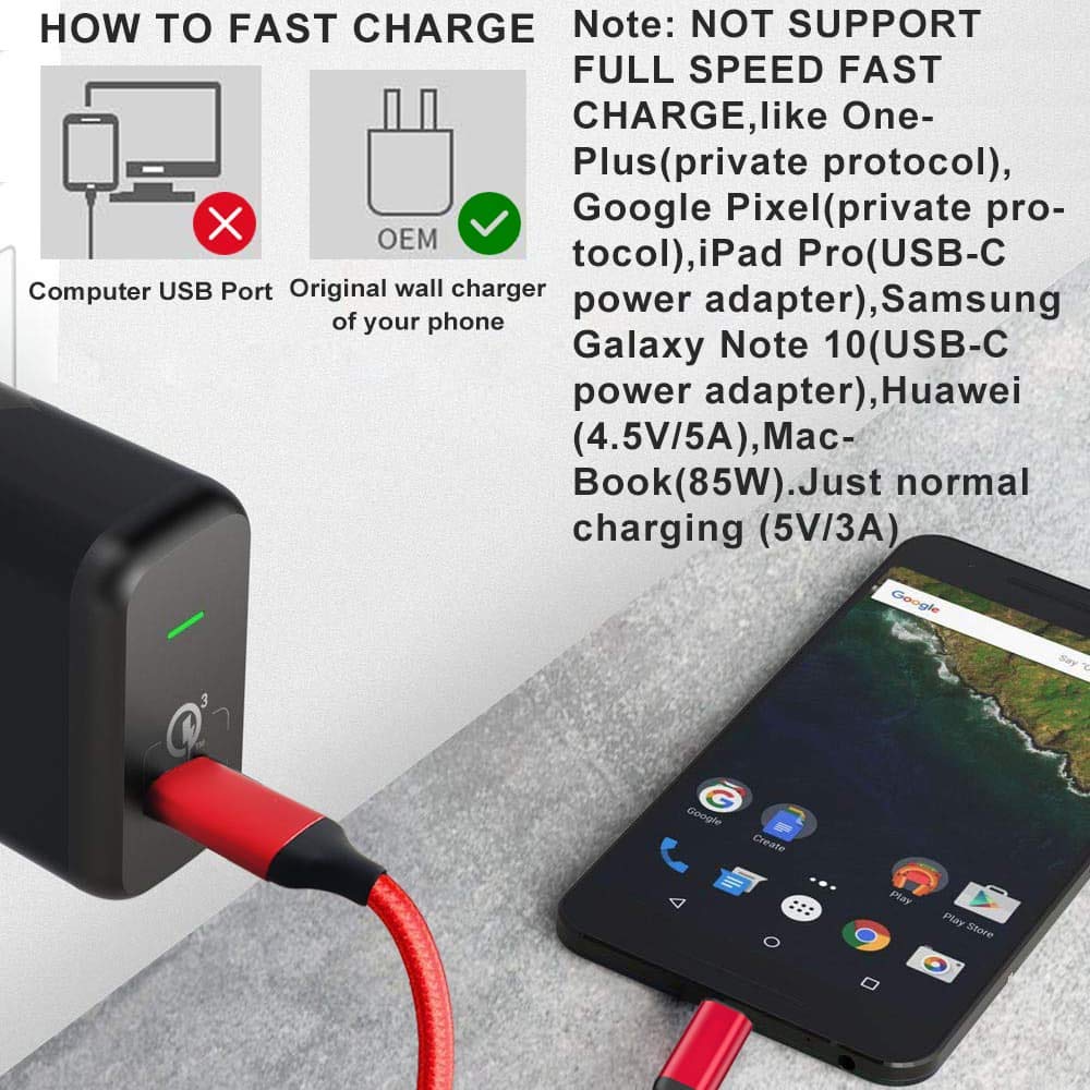 10FT 3Pack USB Type C Cable 3A Fast Charging,Long USB-A to USB-C Cable for Samsung Galaxy Note 10,S20 S10 S9 Plus,A10e A20 A50 A70 A71 A51,Xperia