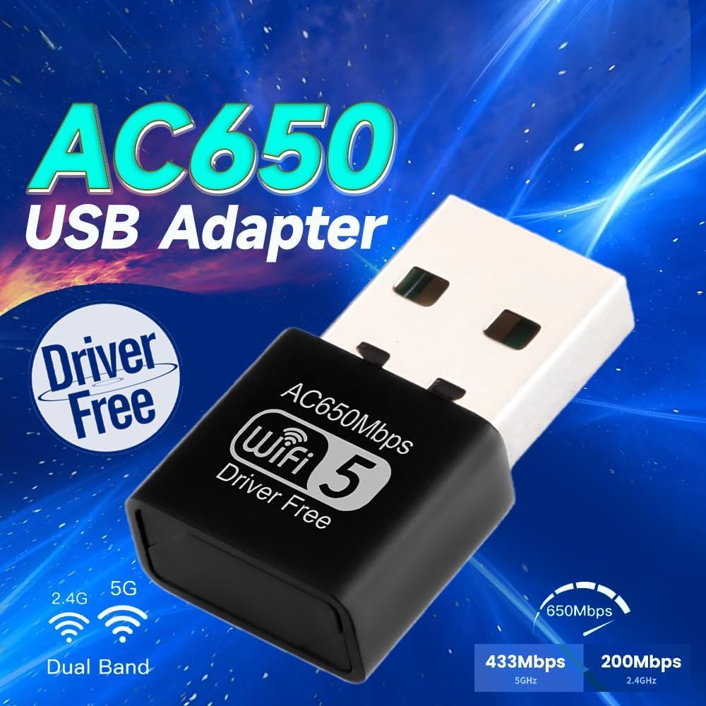 650Mbps 802.11ac Wireless USB WiFi Dongle Wi-Fi 5 Dual Band 2.4/5GHz Network Adapter Dongle for Desktop Laptop Support Windows 10/8/7/XP, MAC OS,Linux