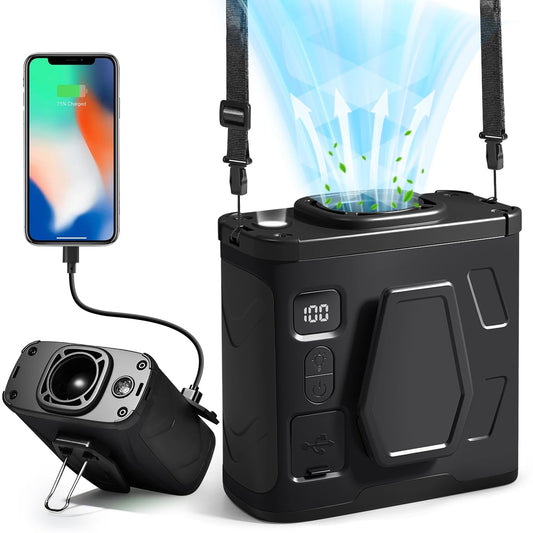 Aloelcap 10000mAh Portable Waist Fan Clip on Wearable Belt Personal Fan Rechargeable Battery operated (black)