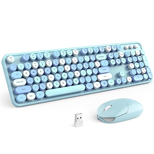 MOFII Wireless Keyboard and Mouse Combo, Retro Keyboard with Round Keycaps, 2.4GHz Dropout-Free Connection, Cute Wireless Mouse