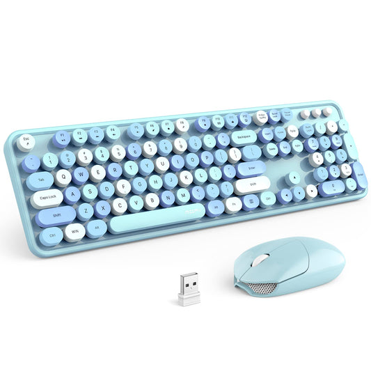MOFII Wireless Keyboard and Mouse Combo, Retro Keyboard with Round Keycaps, 2.4GHz Dropout-Free Connection, Cute Wireless Mouse