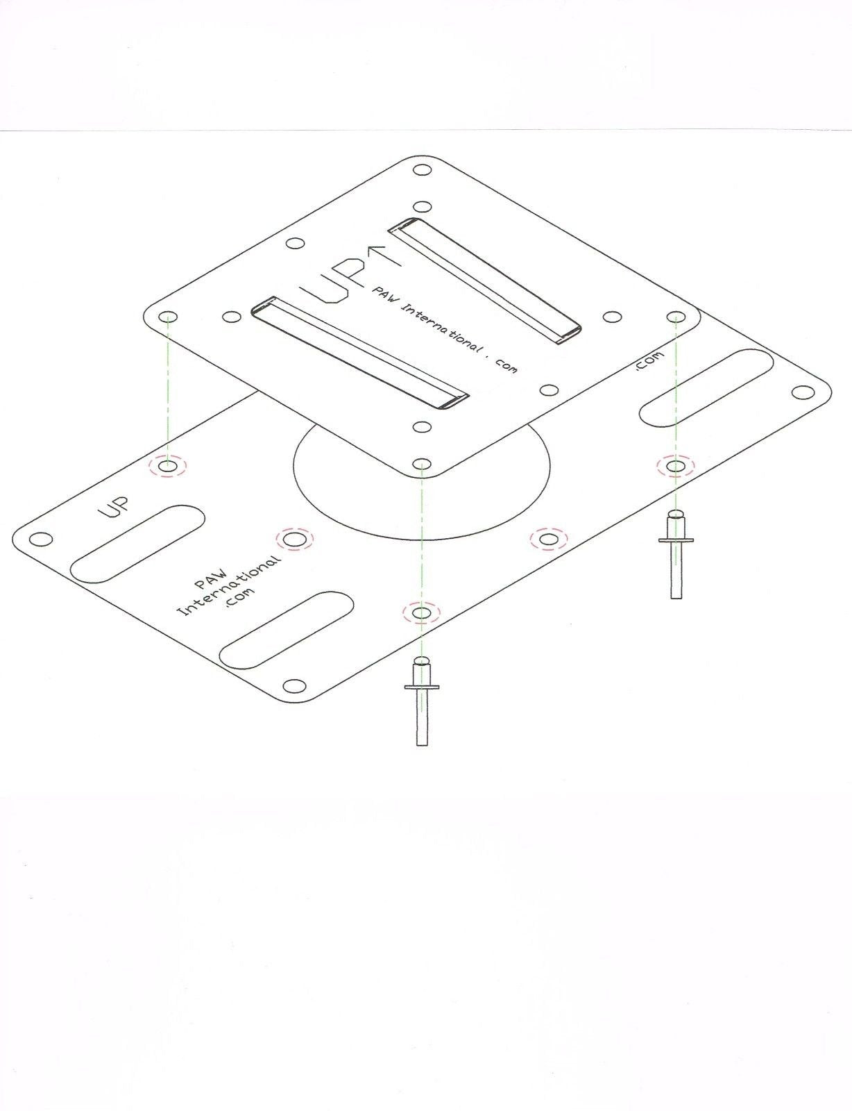 PAW International 200mm x 100mm Polymer RV TV Adapter KIT | with Tri-Fold Rivets, Washers, and TV Screws | can use with PAW Polymer or Steel TV