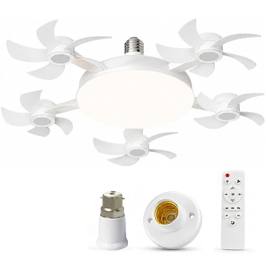Xoesdt Drone Ceiling Fan with Light, 5-Head Drone Socket Fan Light with Remote, E26/E27 Socket Ceiling Fan, Dimmable LED, Quiet DC Motor, for Small