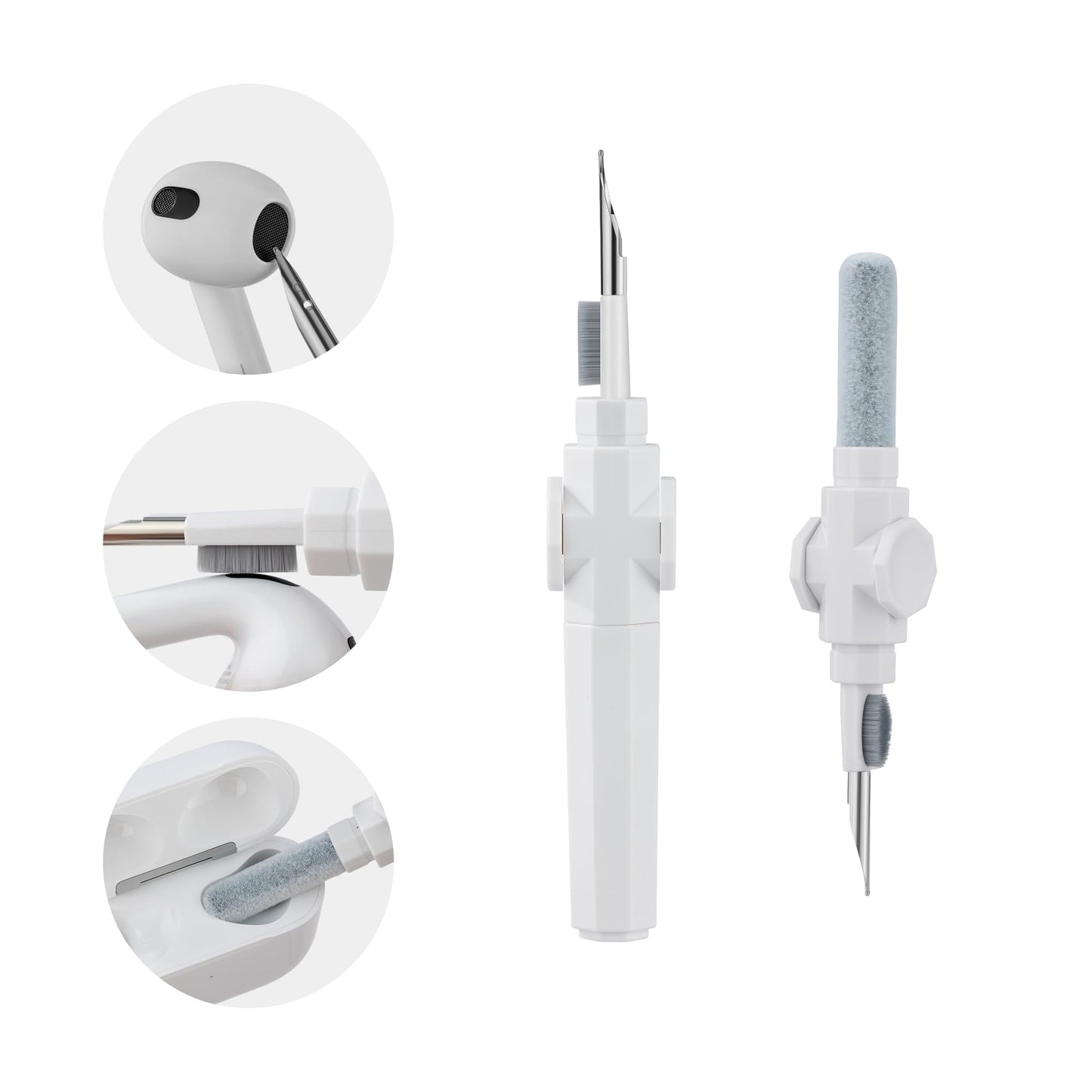 360° Rotating Cleaner Kit for Airpods Pro 1 2 3 Multi-Function Cleaning Pen with Soft Brush Flocking Sponge for Bluetooth Earphones Case Cleaning