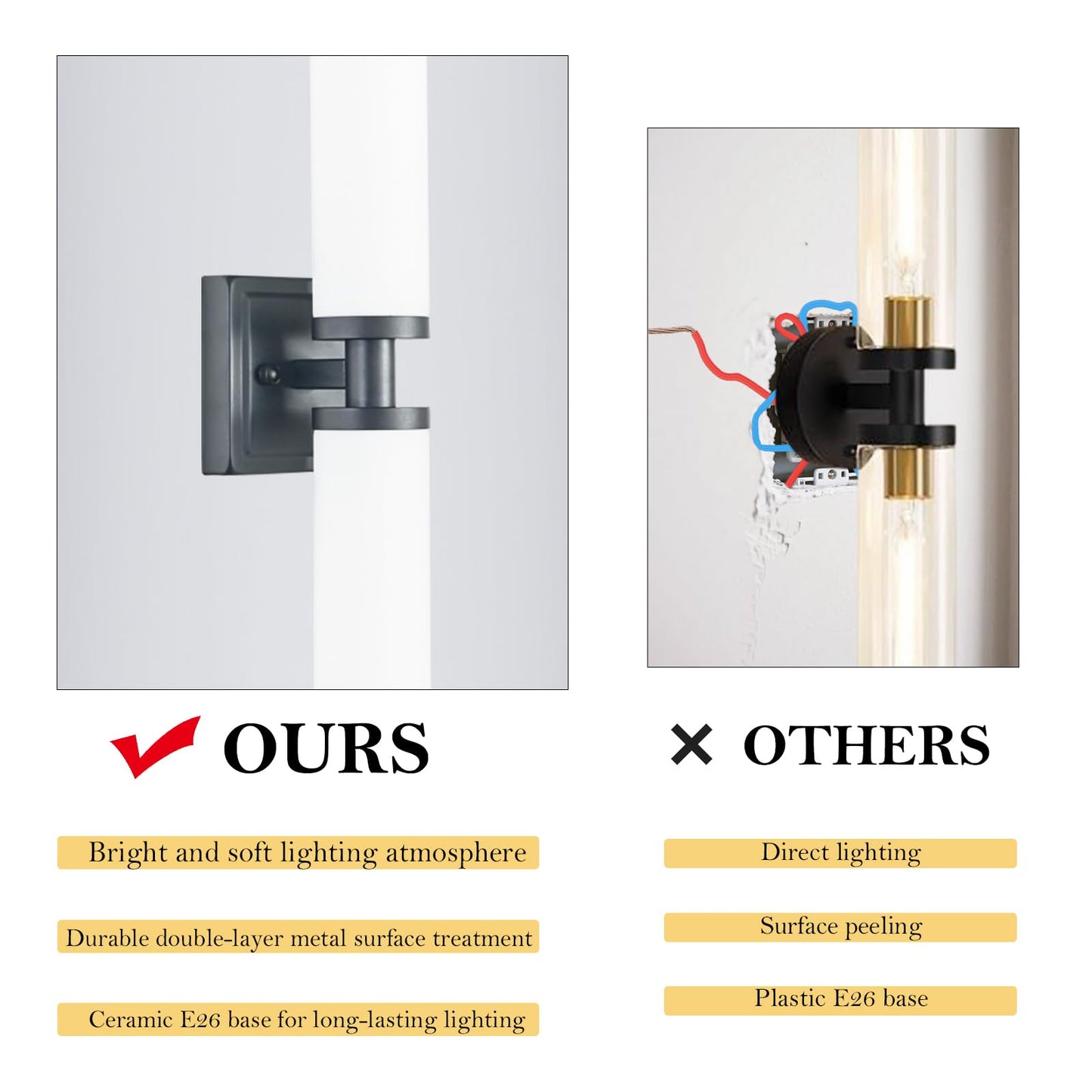 Keep Shinning Black Wall Sconces Set of Two, Modern Bathroom Sconce with Frosted Glass, Hardwired Wall Light Fixtures for Bathroom Living Room Bedroom