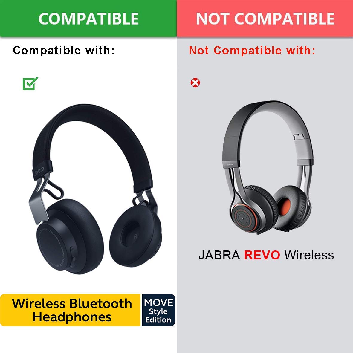 Move Ear Pads - Replacement 25h Ear Cushion Pillow Parts Cover Seals Foam Compatible with Jabra Move / 25h Wireless/Plantronics BackBeat FIT 505 500
