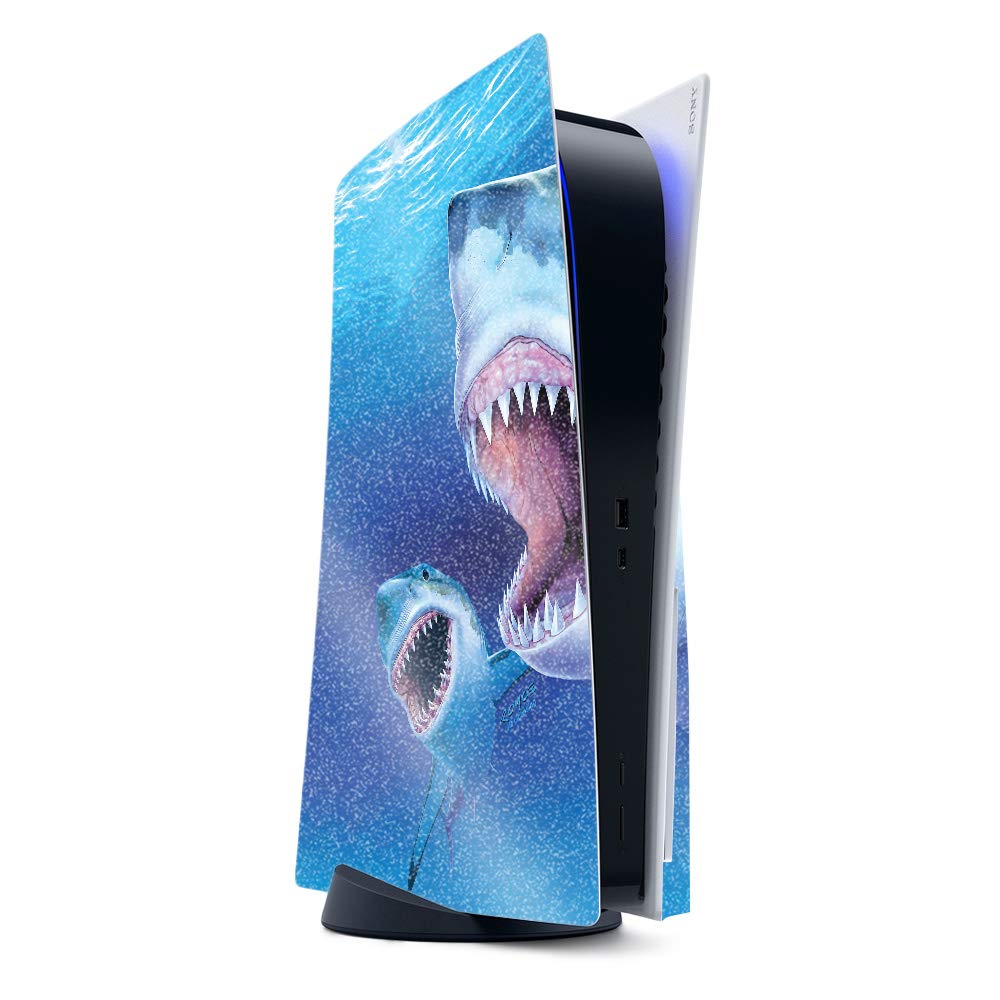 MightySkins Glossy Glitter Gaming Skin for PS5 / PlayStation 5 - Great Whites | Durable High-Gloss Glitter Finish | Easy to Apply and Change Style |