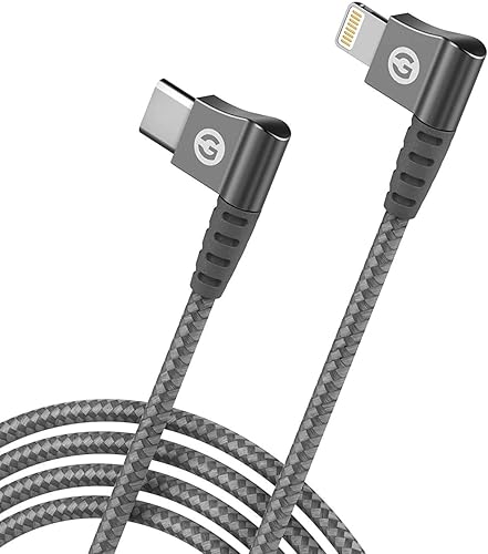 GALVANOX Right Angle Lightning to USB-C Cable (Apple MFi Certified) Braided iPhone Charger L-Shape Cord for Fast Charging iPhone 12/13/14 Pro…