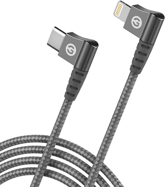 GALVANOX Right Angle Lightning to USB-C Cable (Apple MFi Certified) Braided iPhone Charger L-Shape Cord for Fast Charging iPhone 12/13/14 Pro…