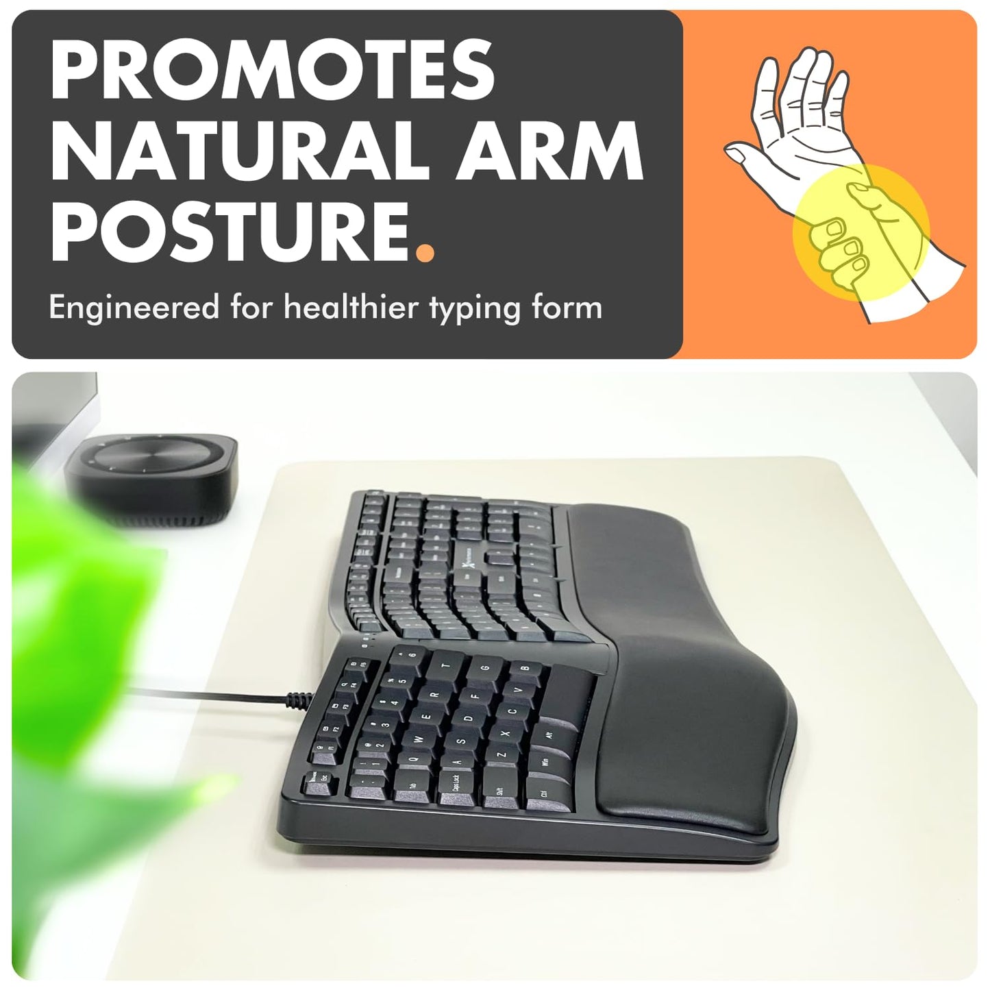 X9 Wired Ergonomic Keyboard with Cushioned Wrist Rest - Type Comfortably Longer - USB Wired Split Keyboard for Laptop, PC & Chrome Computer with 110