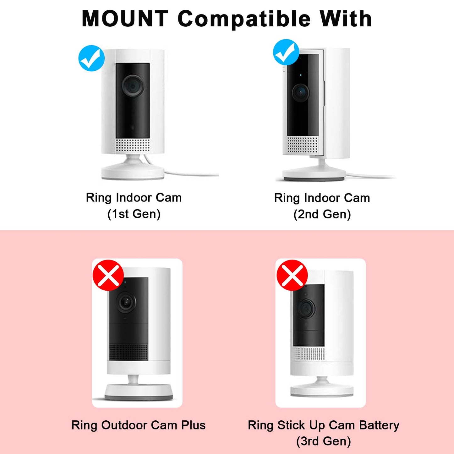 3-Pack Drill-Free Adhesive Wall Mount for Ring Indoor Cam (1st Gen and 2nd Gen) Bracket Stand