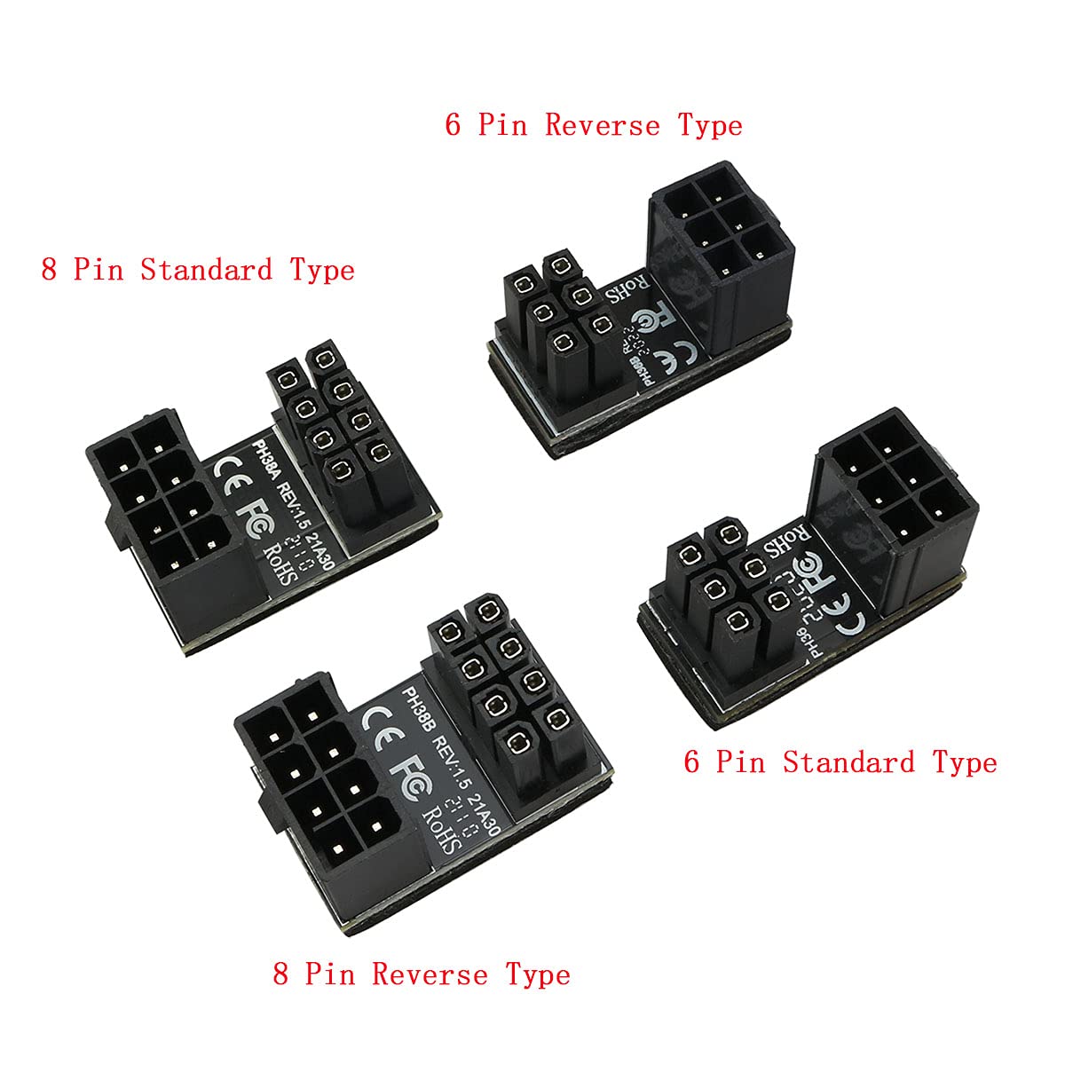 ZYAMY 4pcs PCIe 8 Pin 6 Pin U Turn 180 Degree Angle Connector Power Adapter Board for Desktop Graphics Card Black (Four Styles)