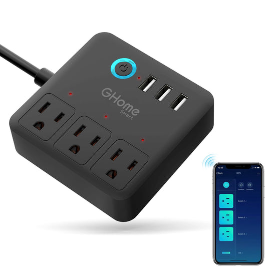 GHome Smart Power Strip with 3 WiFi Outlets & 3 USB Ports, ETL Listed Smart Surge Protector, Works with Alexa & Google, Individual Control WiFi Outlet