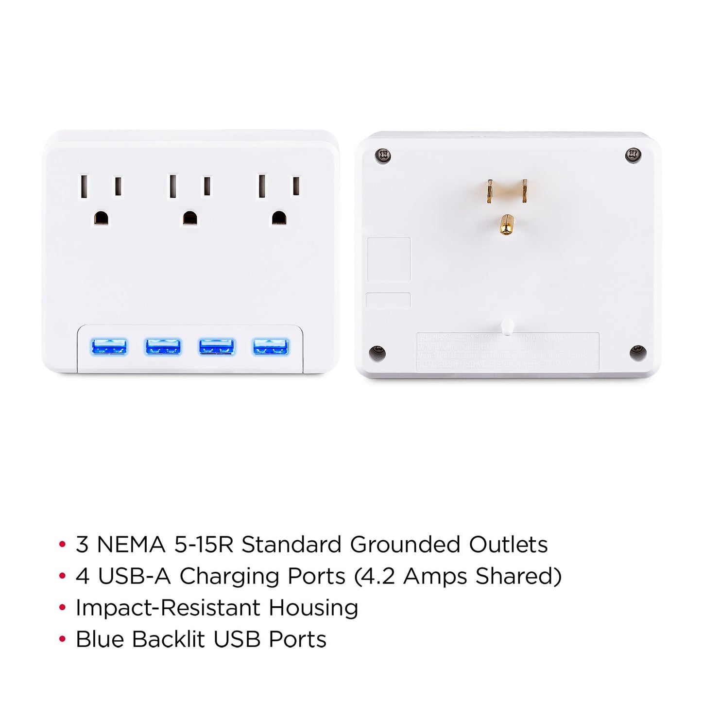 CyberPower P3WU Blue Lighted Power Wall Tap, 3 Outlets, 4 USB Charge Ports