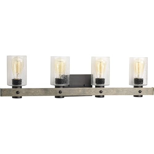 Progress Lighting Gulliver Collection 4-Light Clear Seeded Glass Coastal Bath Vanity Light Graphite