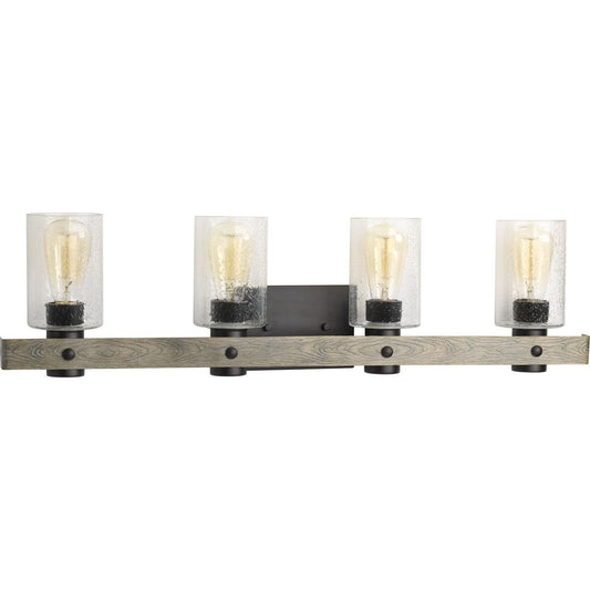 Progress Lighting Gulliver Collection 4-Light Clear Seeded Glass Coastal Bath Vanity Light Graphite