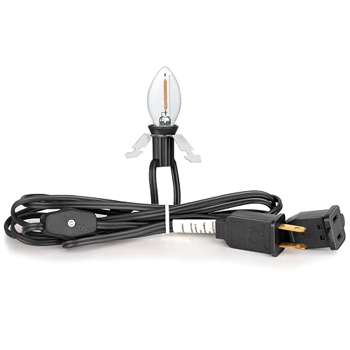 Upgraded Lighting System, 7.2Ft Black Accessory Cord with 1LED C7 Spare Fuse Bulb, Blow Mold Lights Cord with Female Plug&On/Off Switch, for Halloween