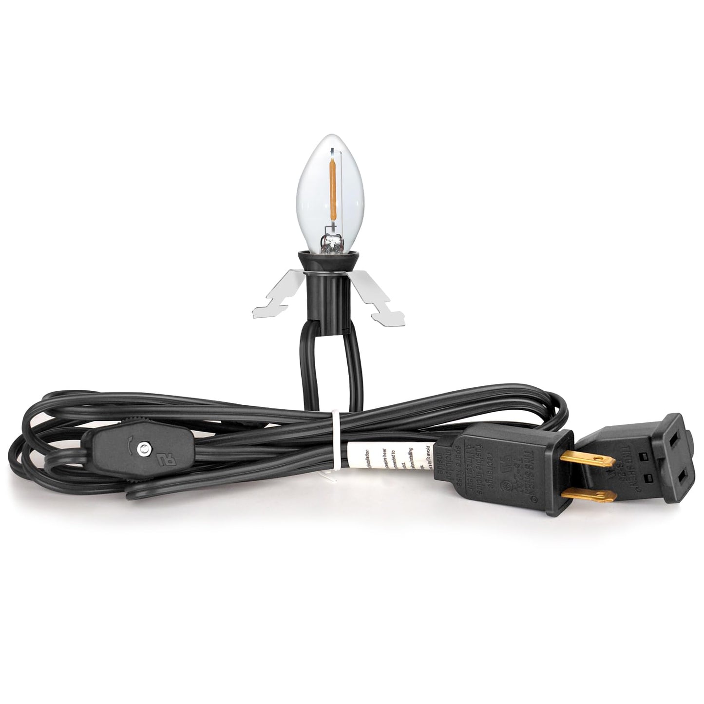 Upgraded Lighting System, 7.2Ft Black Accessory Cord with 1LED C7 Spare Fuse Bulb, Blow Mold Lights Cord with Female Plug&On/Off Switch, for Halloween
