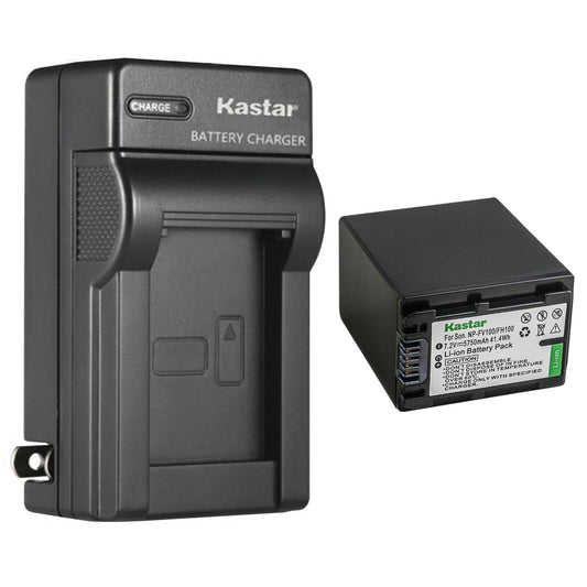 Kastar 1-Pack NP-FH100 Battery and AC Wall Charger Replacement for Sony DCR-SR57, DCR-S60, DCR-SR62, DCR-SR65, DCR-SR77, DCR-SR8, DCR-SR80, DCR-SR82