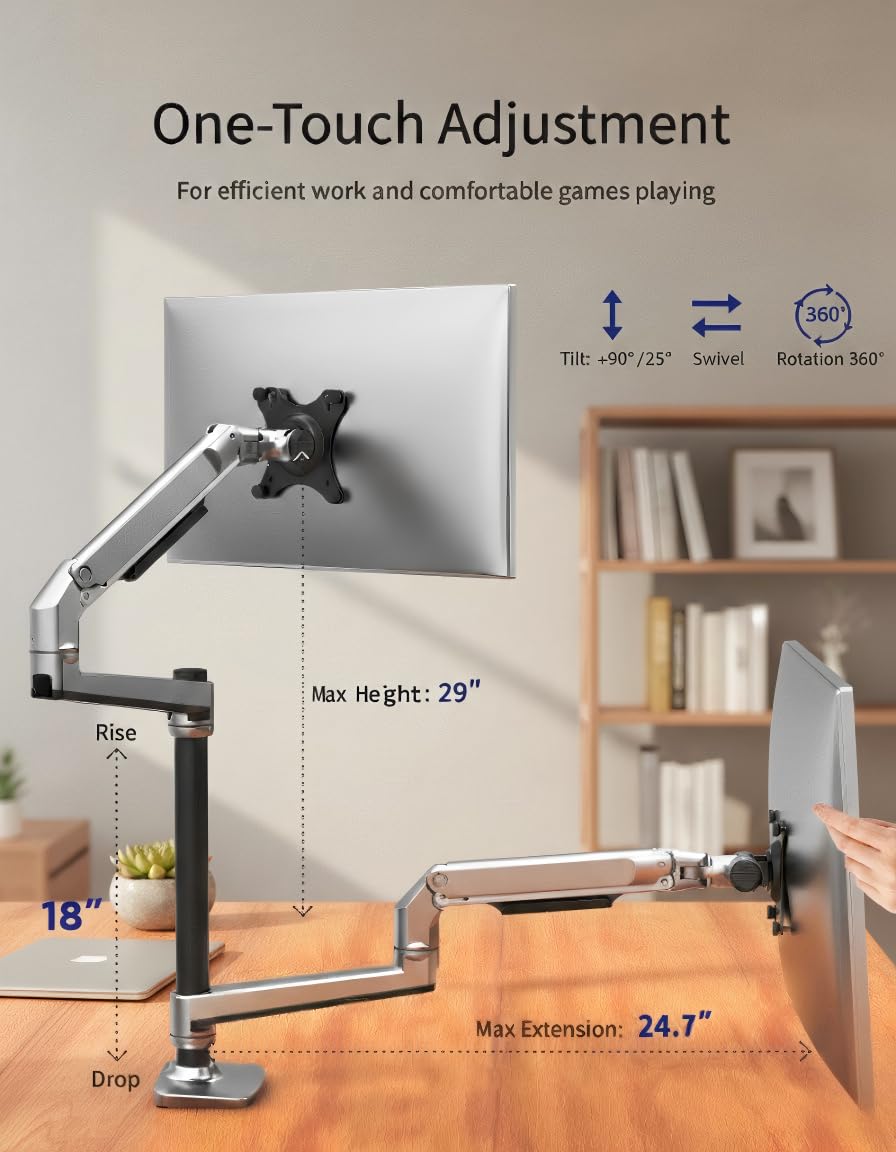 Ergounion Premium Dual Monitor Stand for Desk, High-Grade Aluminum Stacked Monitor Arm with Heavy-Duty Mechanical Spring, Adjustable Vertical Double