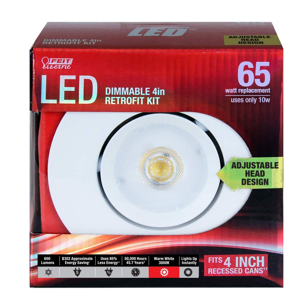 Feit LEDR4ADJ/830 65W Equivalent 4" Adjustable Retrofit Kit, Soft White