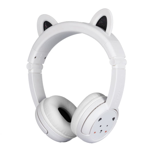 BuddyPhones PlayEars Plus | Polar Bear Ear Foldable Bluetooth Kids Headphones + Microphone, Works Wired or Wireless - SafeAudio Volume-Limiting