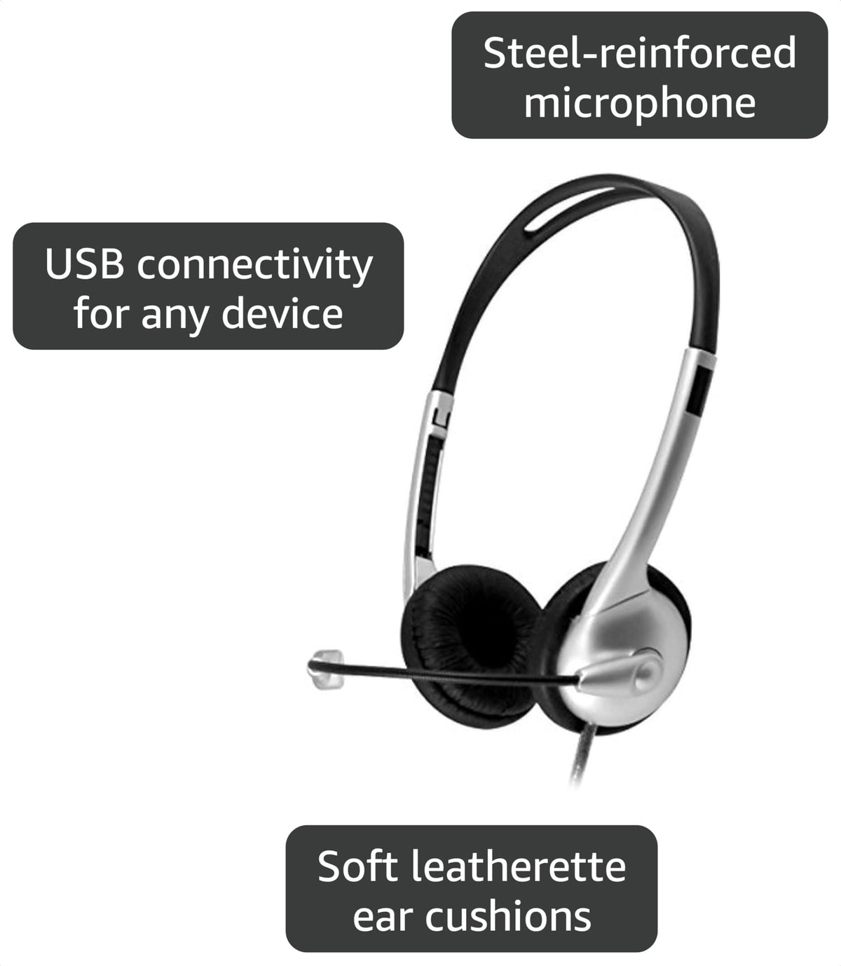HamiltonBuhl MACH-1 Multimedia USB Headset - Steel Reinforced Gooseneck Mic and in-Line Volume, Gray (M1USB)