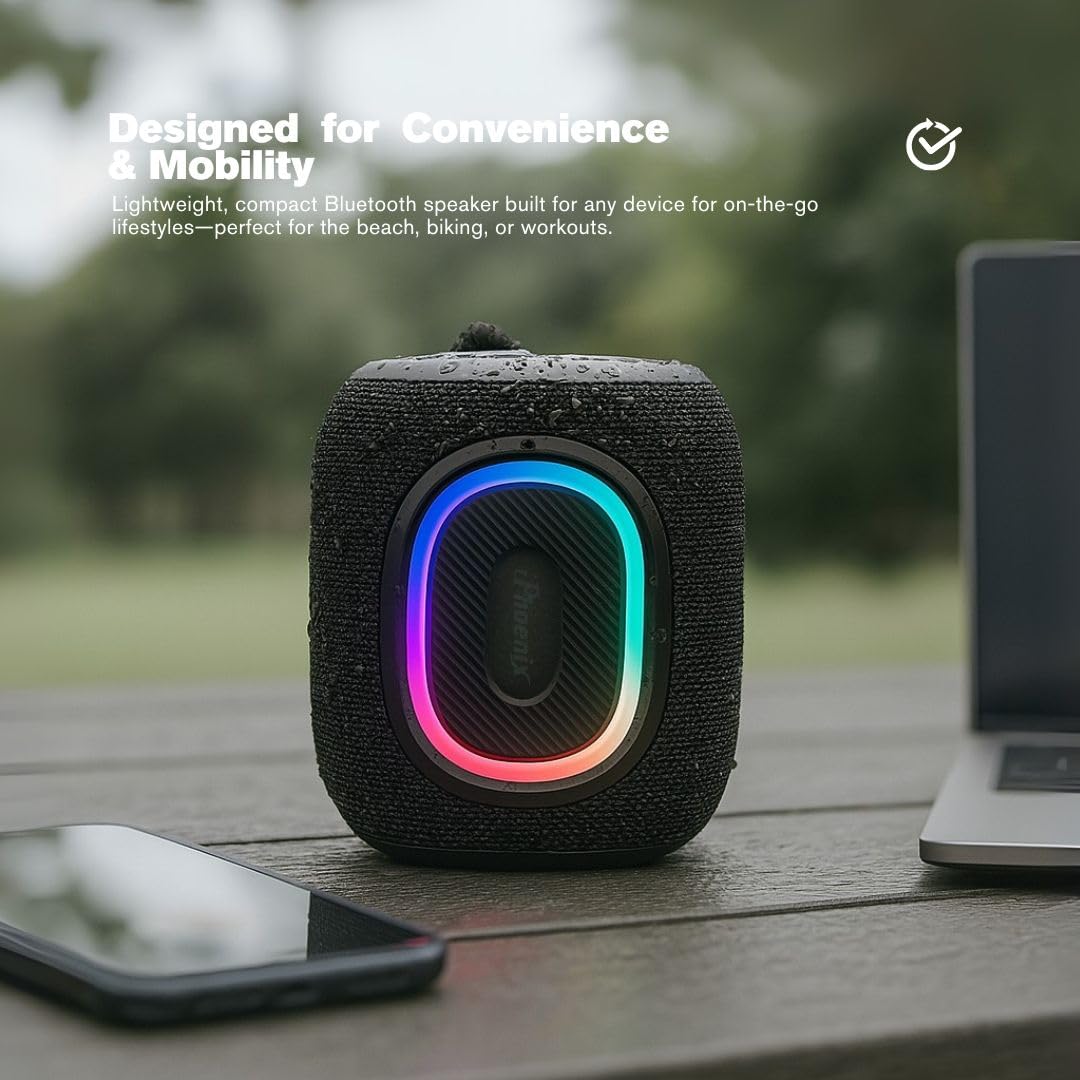 iphoenix IP190 Portable Bluetooth Speaker - RGB Lights, Deep Bass, 8H Playtime, TWS Pairing, IPX6 Waterproof Wireless Speaker for Outdoor & Indoor Use